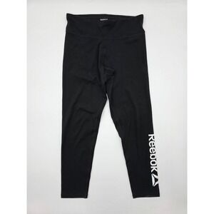 Reebok Kids Black Athletic Leggings Capri Logo Print Size 14 16 XL TG